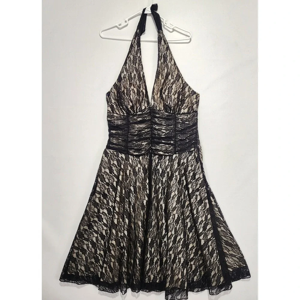 Philip Decaprio Y2K Women's Special Occasion Halter‎ Neck Lace Black Dress 12